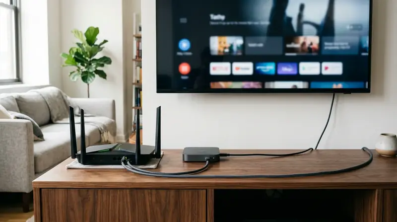 Routeur Wi-Fi placé près d’un téléviseur pour améliorer la connexion