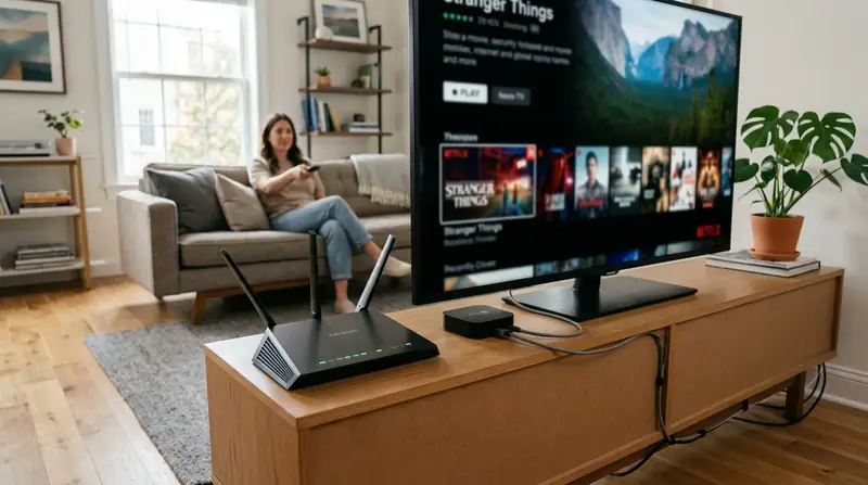 Routeur Wi-Fi connecté à un téléviseur pour regarder des contenus en streaming