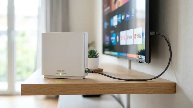 Routeur fibre optique et câble Ethernet RJ45 pour stabiliser le débit Internet IPTV au Maroc