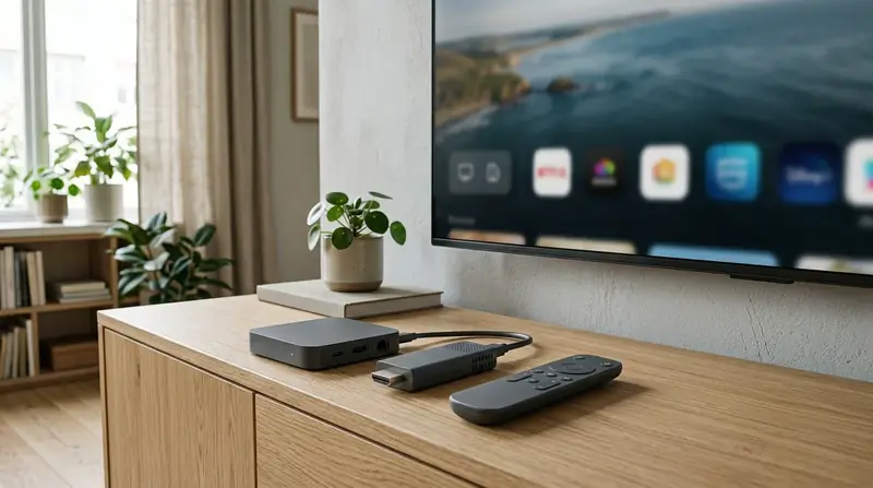 Appareil de streaming compact connecté à un téléviseur